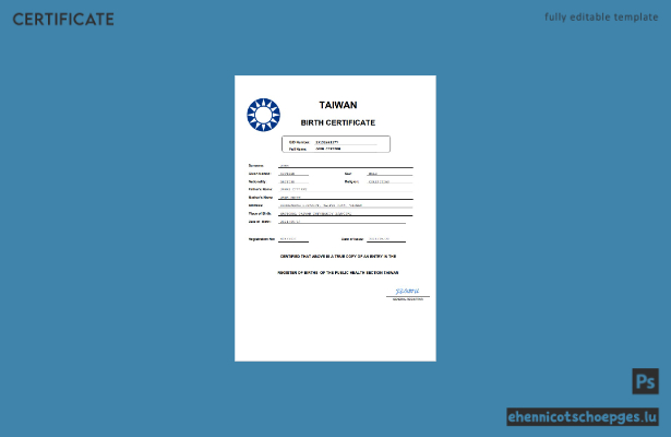 Taiwanische Geburtsurkunde im Word- und PDF-Format – Beispielvorschau